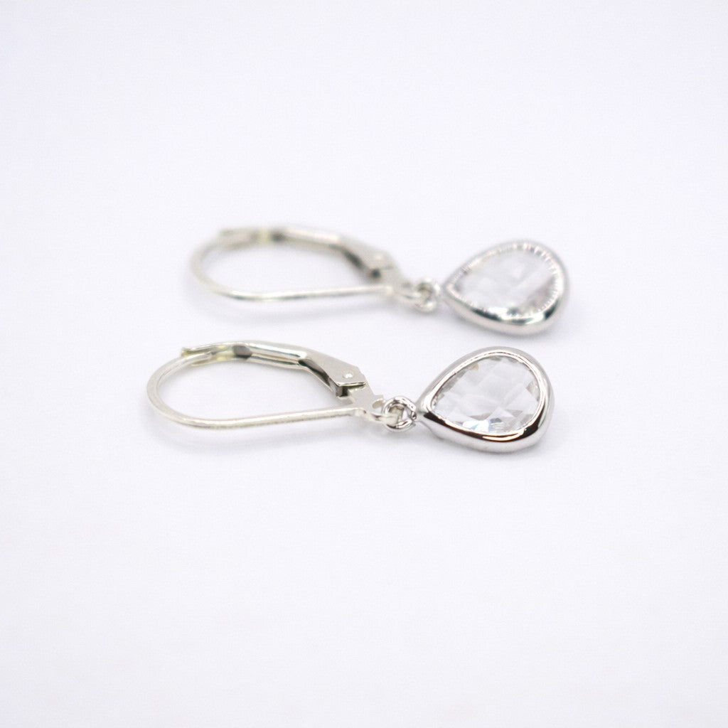 Clear Crystal Teardrop Leverback Earrings