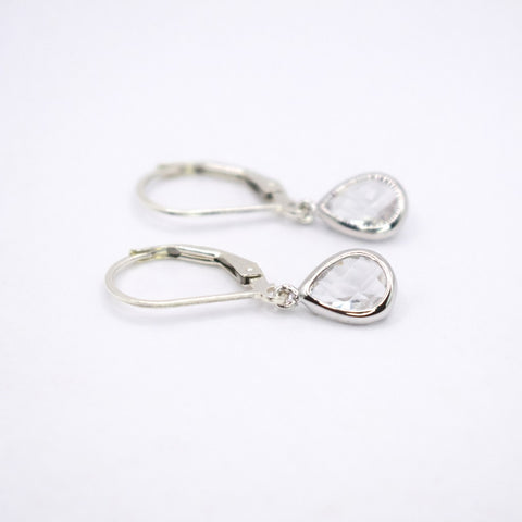 Clear Crystal Teardrop Leverback Earrings