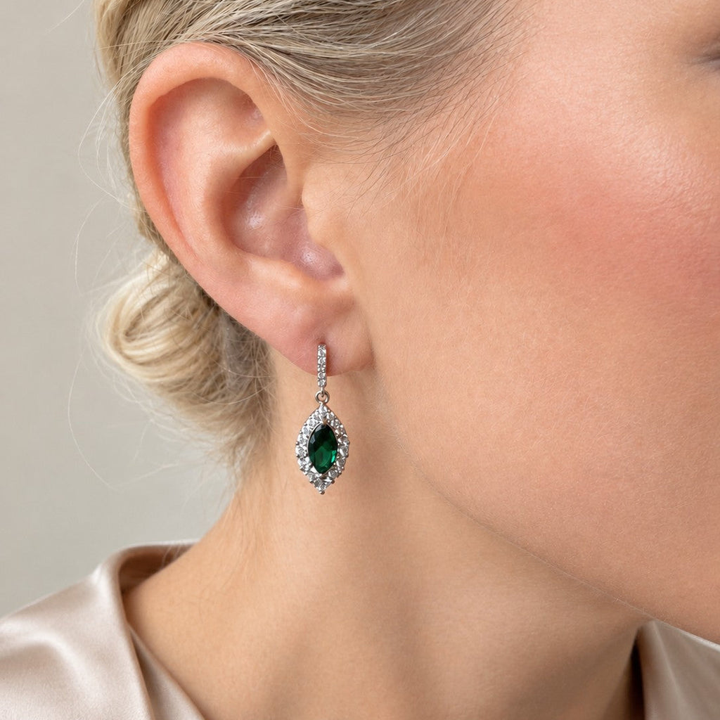925 Sterling Silver Emerald Green Marquise Earrings