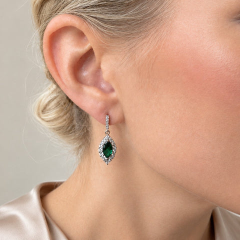 925 Sterling Silver Emerald Green Marquise Earrings