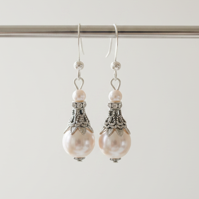 Filigree And Pearl Fish Hook Earrings