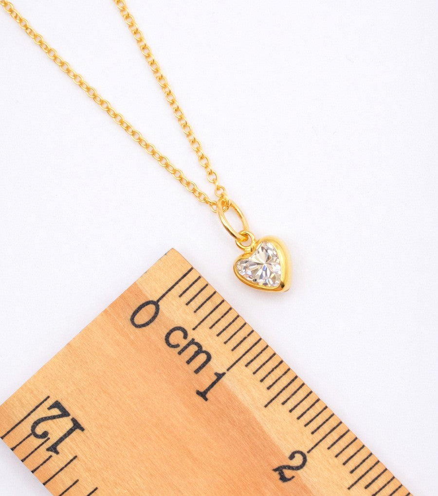 Gold Plated Clear Cubic Zirconia Heart Necklace
