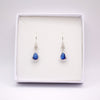 Sapphire Blue Long Teardrop Silver Plated Hook Earrings