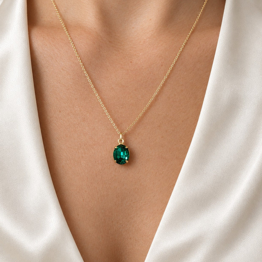 Oval Emerald Green Crystal Necklace