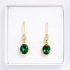 Oval Emerald Crystal Long Drop Earrings