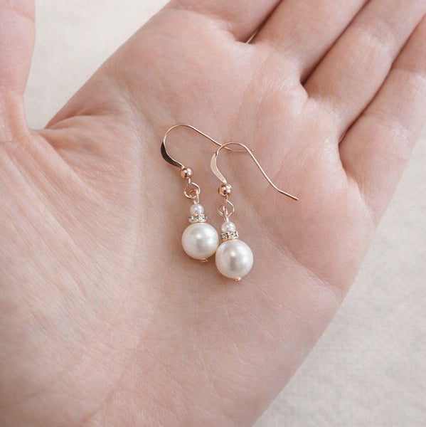 Rose Gold Crystal And Pearl Earrings