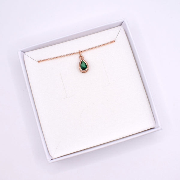 Rose Gold Plated Emerald Green Teardrop Birthstone Necklace