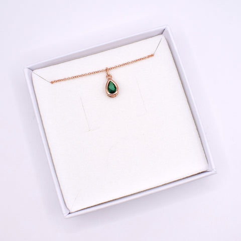 Rose Gold Plated Emerald Green Teardrop Birthstone Necklace