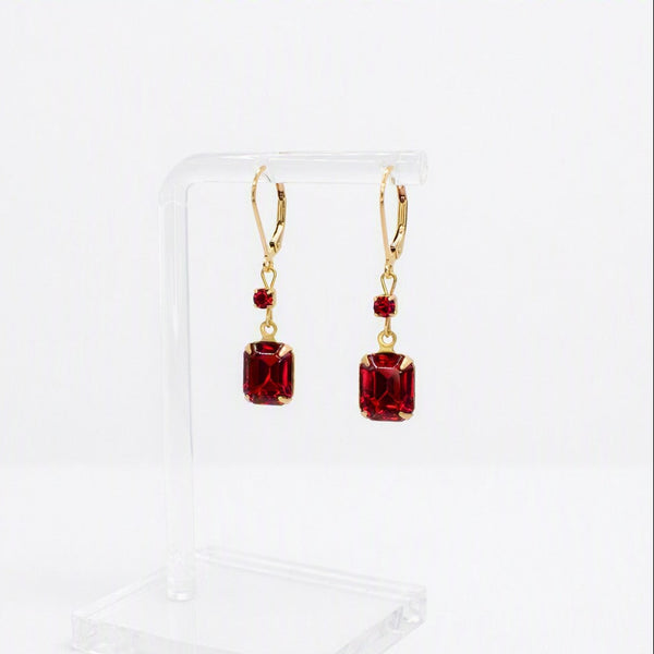 Ruby Vintage Crystal Leverback Earrings