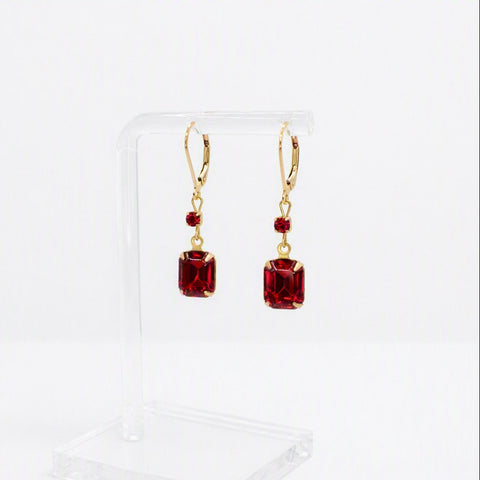Ruby Vintage Crystal Leverback Earrings