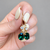 Oval Emerald Crystal Long Drop Earrings