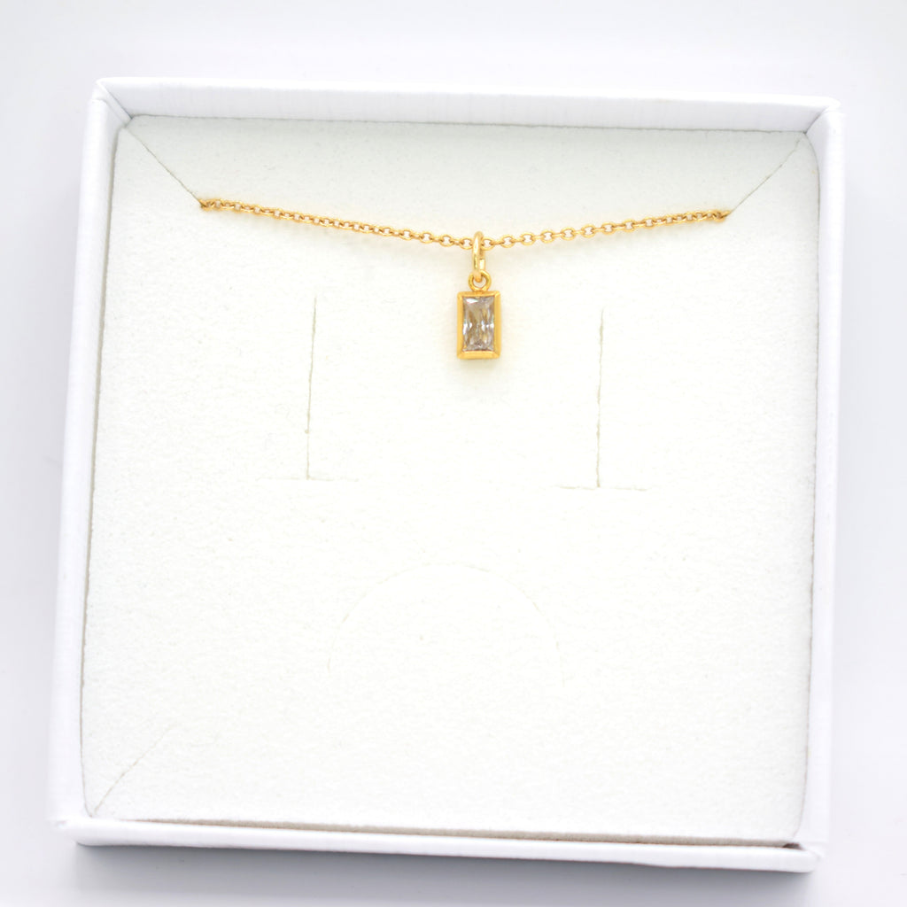 Gold Plated Clear Cubic Zirconia Rectangle Necklace