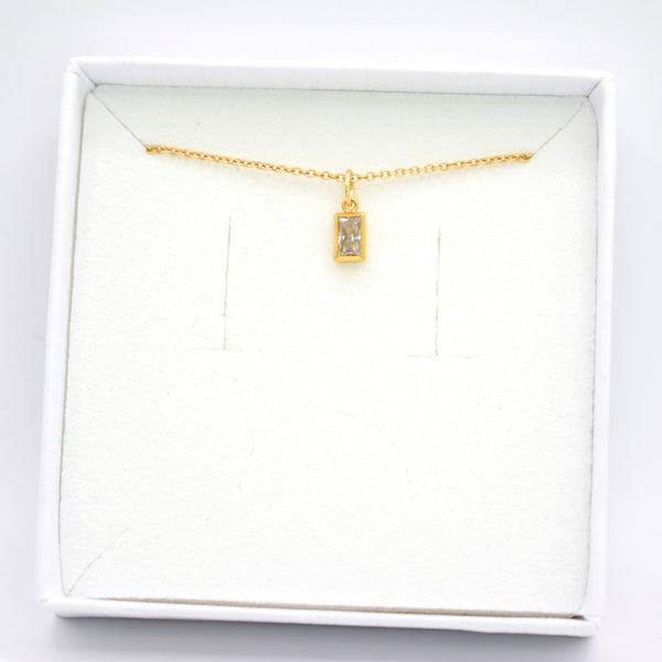 Gold Plated Clear Cubic Zirconia Rectangle Necklace