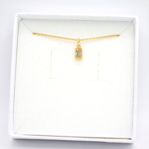 Gold Plated Clear Cubic Zirconia Rectangle Necklace