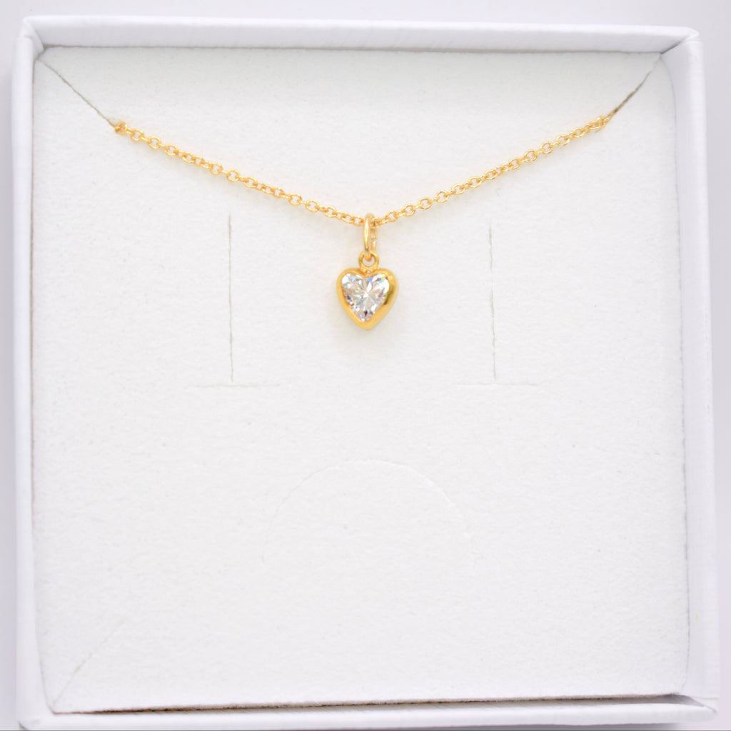 Gold Plated Clear Cubic Zirconia Heart Necklace