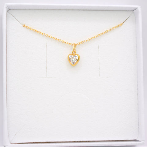 Gold Plated Clear Cubic Zirconia Heart Necklace