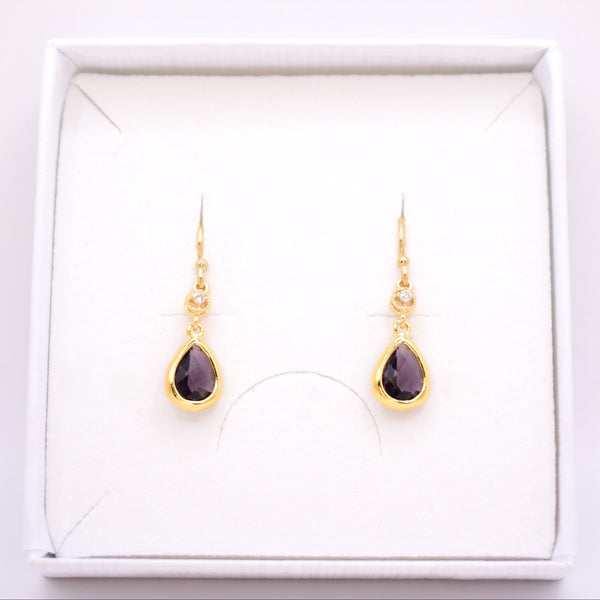 Amethyst Purple Long Teardrop Hook Earrings