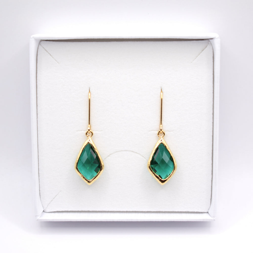 Green Deco Droplet Leverback Earrings