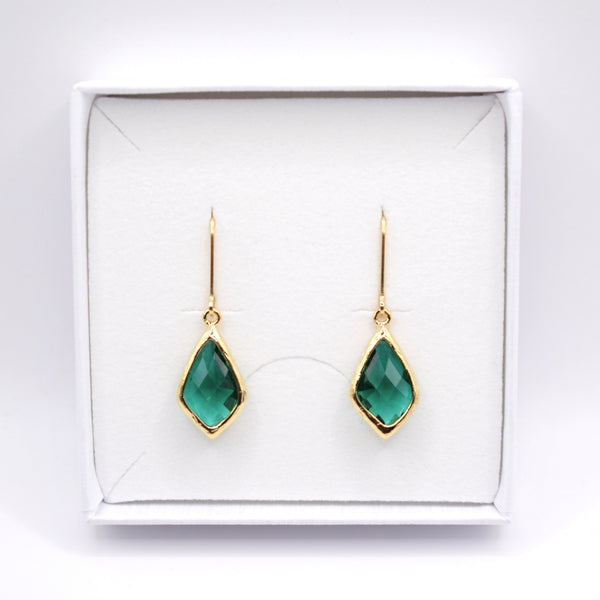 Green Deco Droplet Leverback Earrings