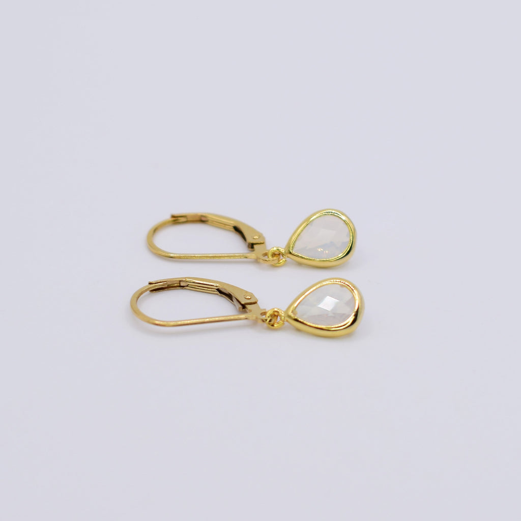 White Opal Teardrop Leverback Earrings