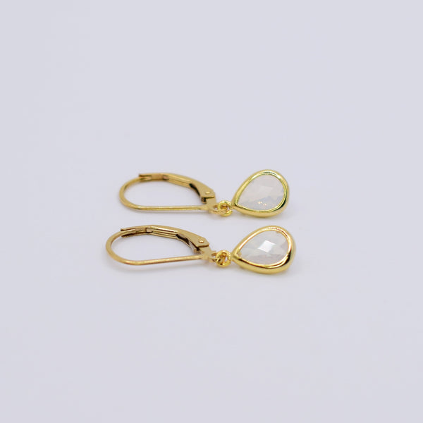 White Opal Teardrop Leverback Earrings