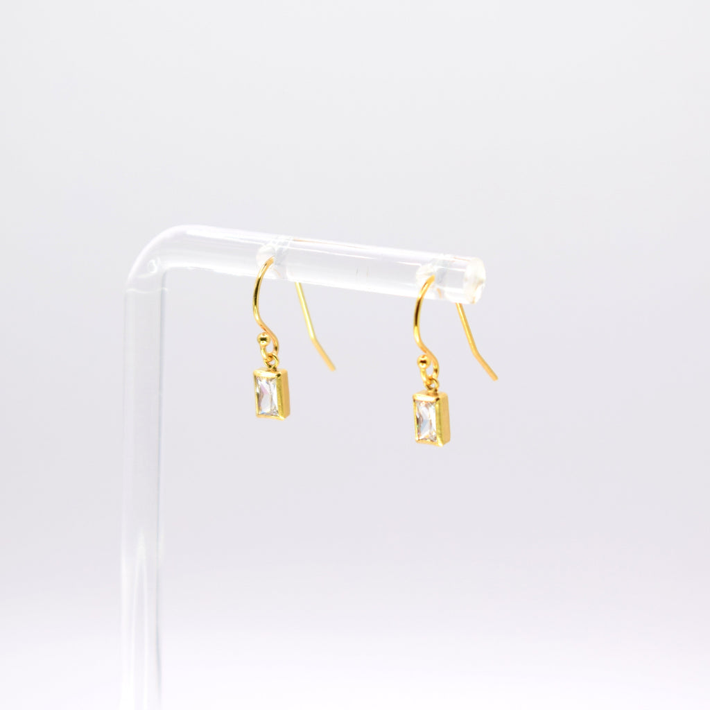 Gold Plated Clear Cubic Zirconia Rectangle Drop Earrings