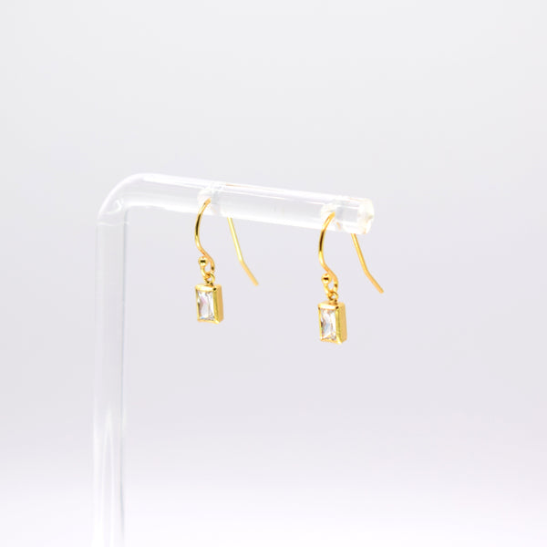 Gold Plated Clear Cubic Zirconia Rectangle Drop Earrings