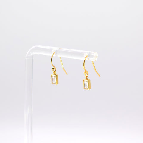Gold Plated Clear Cubic Zirconia Rectangle Drop Earrings