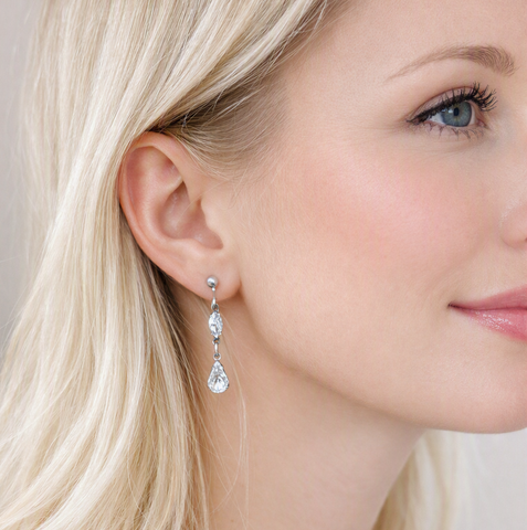 Rhinestone Long Drop Clip On Earrings