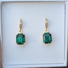 Emerald Green and Gold Cubic Zirconia Fishhook Earrings