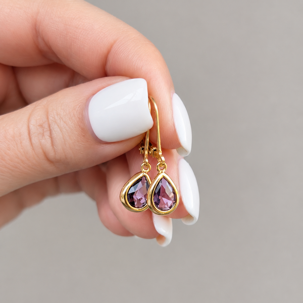 Amethyst Purple Teardrop Leverback Earrings