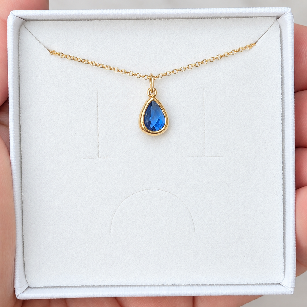 Sapphire Blue Teardrop Pendant Necklace