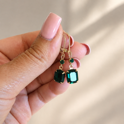 Emerald Green And Gold Earrings