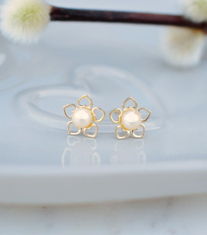 9ct Gold Flower Of Hearts Pearl Studs, earrings - Katherine Swaine