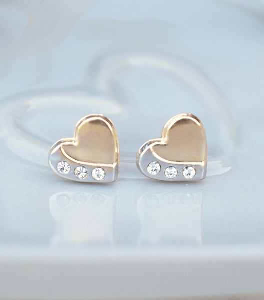 9ct Gold Two Tone Heart Stud Earrings, earrings - Katherine Swaine