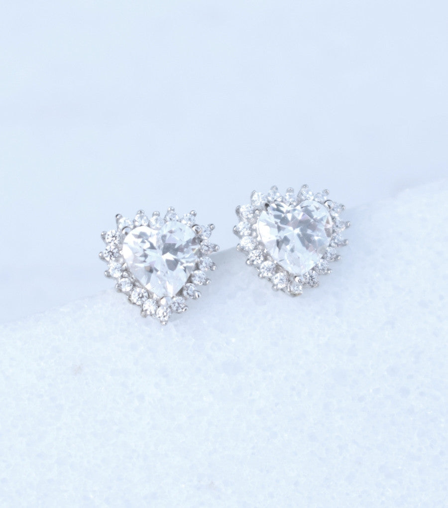 9ct White Gold Heart Cluster Earrings, earrings - Katherine Swaine