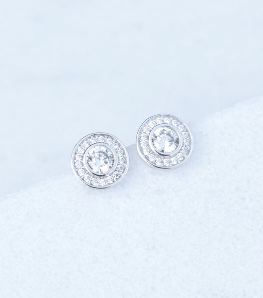 9ct White Gold Pave Cubic Zirconia Stud Earrings, earrings - Katherine Swaine