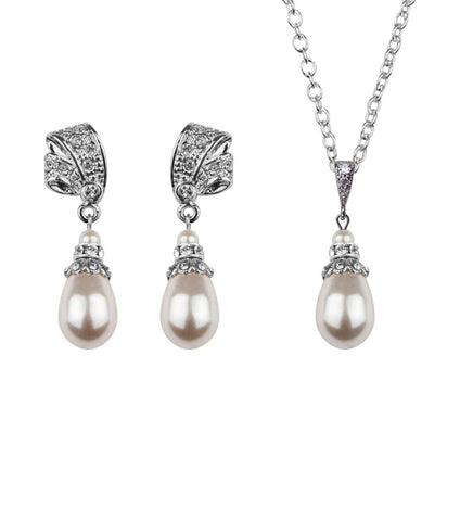 Antique Inspired Pearl Drop Earring and Necklace Set, Jewellery Sets - Katherine Swaine