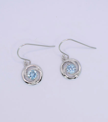 Sterling Silver Open Circular Blue Topaz Earrings