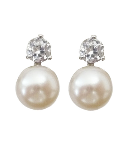 Cubic Zirconia and Cultured Pearl Earrings, earrings - Katherine Swaine