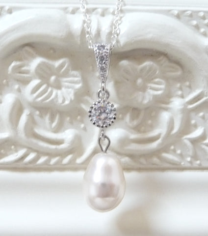 Crystal And Teardrop Pearl Pendant Necklace, Necklace - Katherine Swaine