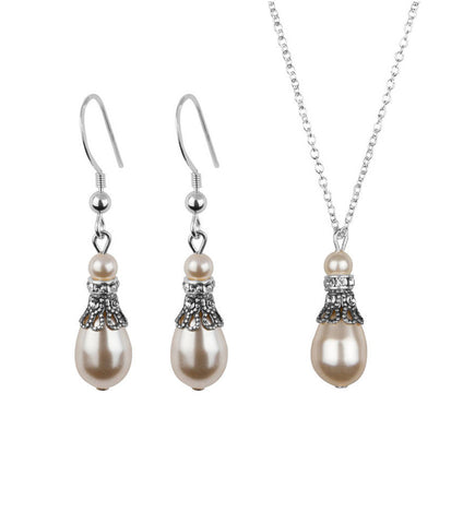 Crystal Filigree And Pearl Earring And Necklace Set, Jewellery Sets - Katherine Swaine