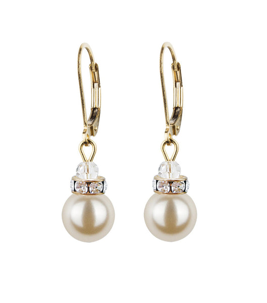 Crystal Rondelle And Pearl Leverback Earrings, earrings - Katherine Swaine