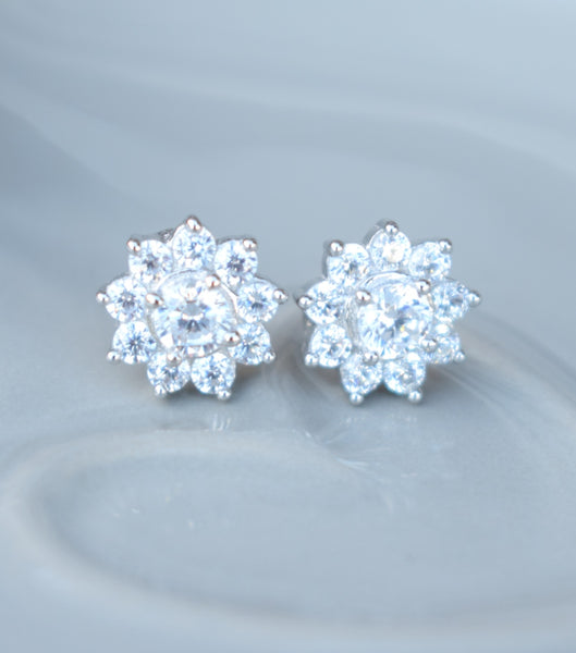 Cubic Zirconia Flower Stud Earrings, earrings - Katherine Swaine