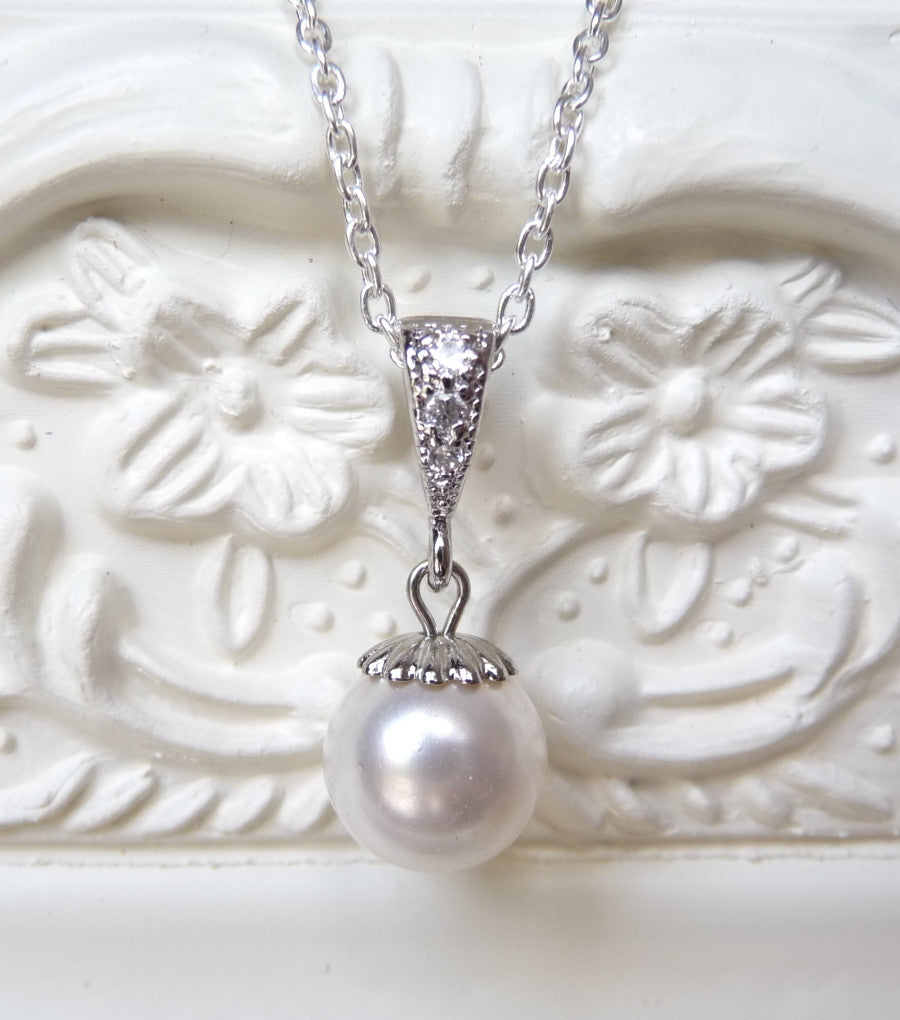 Cubic Zirconia Pearl Drop Pendant Necklace – Katherine Swaine