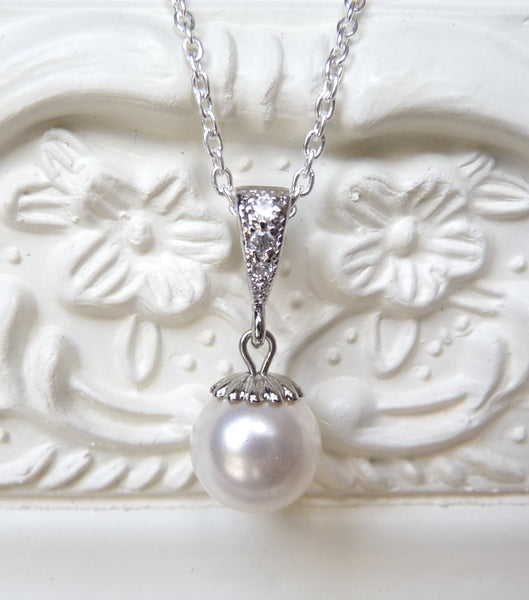 Cubic Zirconia Pearl Drop Pendant Necklace, Necklace - Katherine Swaine