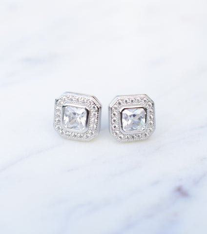 Deco Square Cubic Zirconia Stud Earrings, earrings - Katherine Swaine