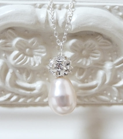 Diamante And Pearl Pendant Necklace, Necklace - Katherine Swaine