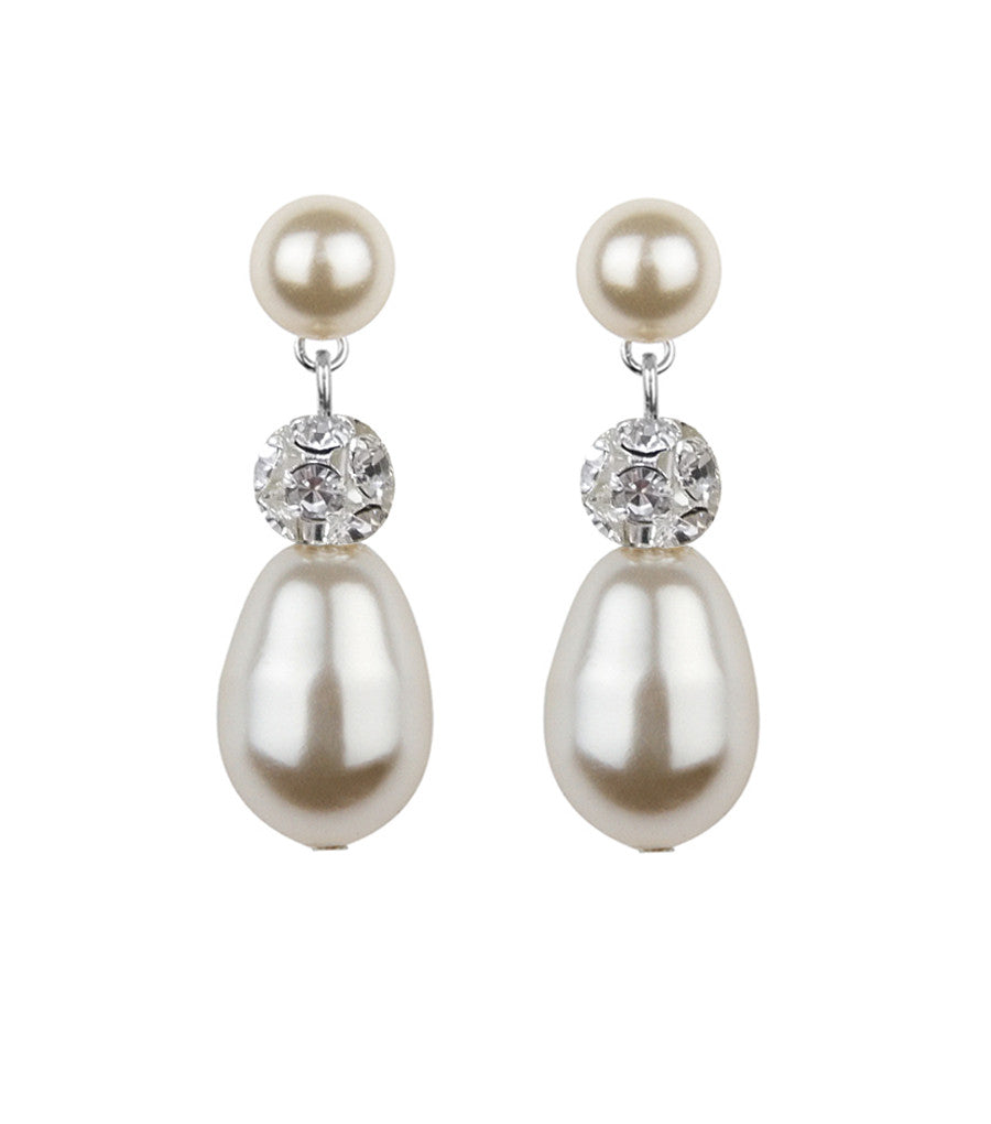 Diamante And Pearl Drop Earrings, earrings - Katherine Swaine