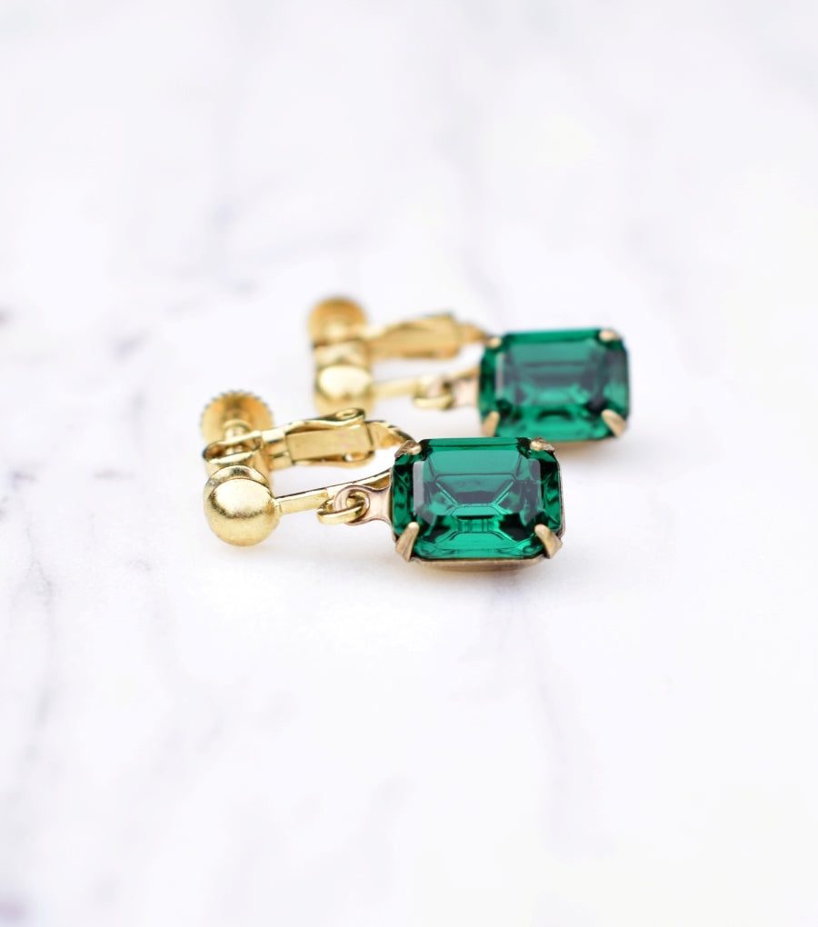 Emerald Green May Birthstone Clip On Earrings, earrings - Katherine Swaine